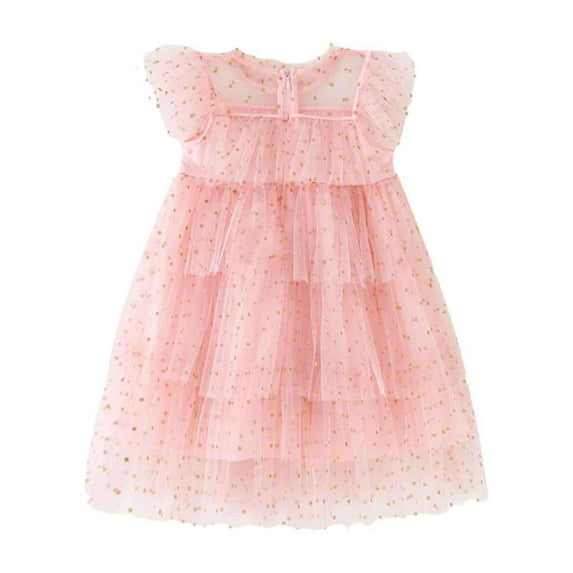 Youmylove Kids Children Girls Summer Sleeveless Princess Dress Fashion Polka Dot Cake Mesh Dress Outdoor Dailywear