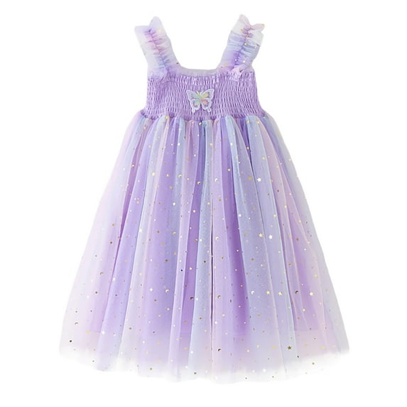Youmylove Kids Children Girls Summer Sleeveless Princess Dress Gradient Butterfly Halter Mesh Dress Party Stylish Playwear