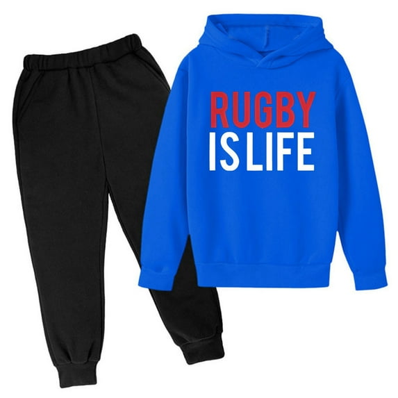 Youmylove Kids Football Letter Printed Hoodies Pants Hooded Children Casual 2PCS Fashion Trend American Football Fans Sports Rugby Player Sports Gift Stylish Dailywear