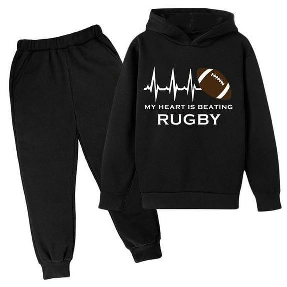 Youmylove Kids Football Letter Printed Hoodies Pants Hooded Children Casual 2PCS Fashion Trend American Football Fans Sports Gift Stylish Dailywear