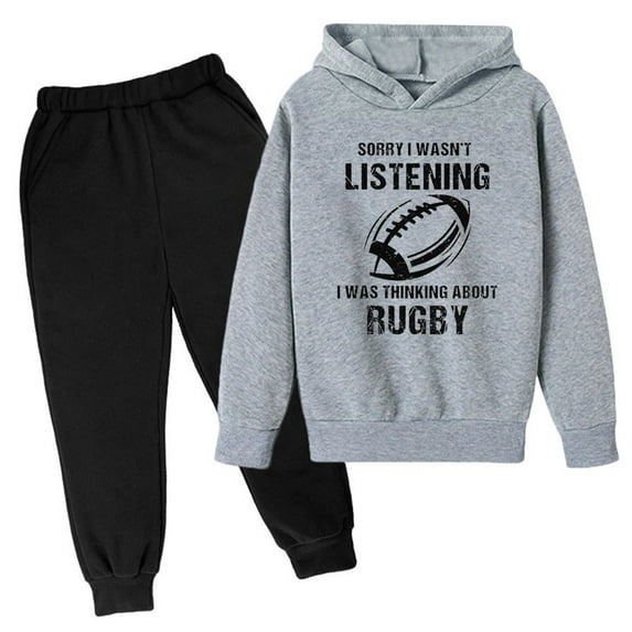 Youmylove Kids Football Letter Printed Hoodies Pants Hooded Children Casual 2PCS Fashion Trend American Football Fans Sports Gift Tracksuit Stylish Dailywear