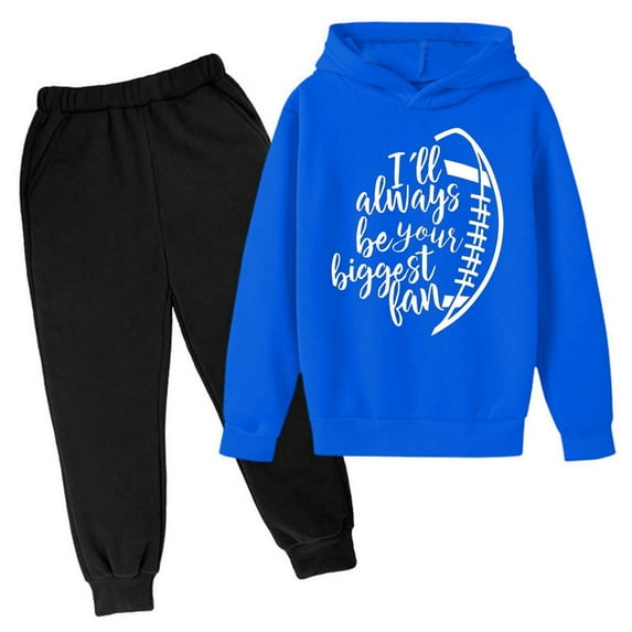 Youmylove Kids Football Letter Printed Hoodies Pants Hooded Children Casual Suit Fashion Trend American Football Fans Sports Gift Stylish Playwear