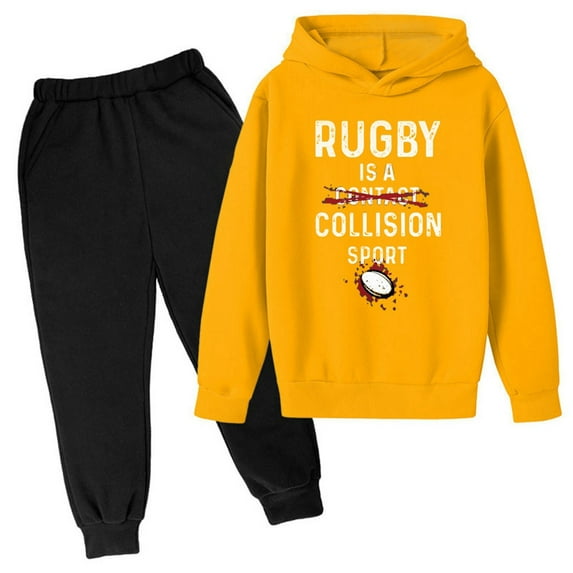 Youmylove Kids Football Letter Printed Hoodies Pants Hooded Children Casual Sweatshirt Fashion Trend American Football Fans Sports Rugby Activity Gift Outdoor Dailywear