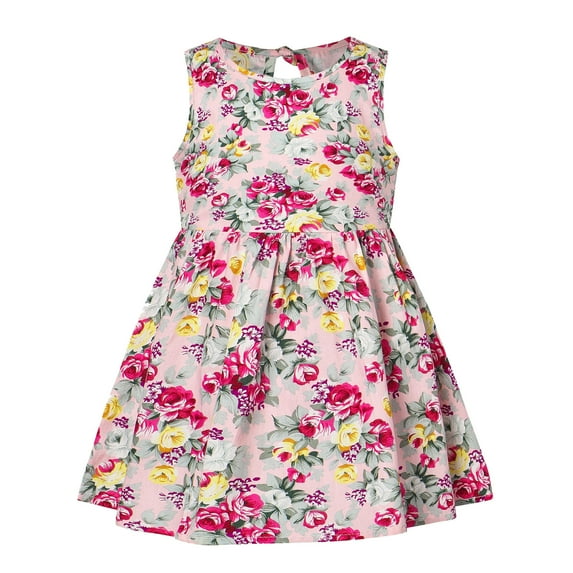 Youmylove Kids Girls Toddler Sleeveless Flower Floral Print Princess Girls Casual Flared Dress Clothes