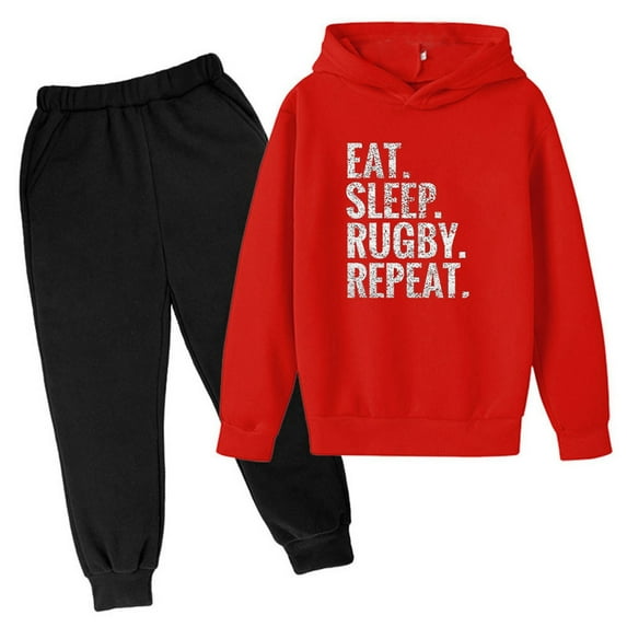 Youmylove Kids Hooded Sweatshirt Football Letter Printed Hoodies Pants Children Casual 2PCS Fashion Trend American Football Fans Sports Gift Sweatsuits Baby Playwear
