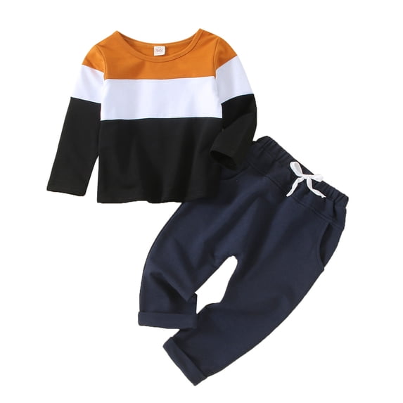 Youmylove Kids Pajamas Children Kid Toddler Baby Boys Girls Patchwork Long Sleeve Blouse Tops Cotton Solid Pants Trousers Sleepwear Pajamas Outfit Set 2Pcs Clothes