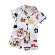 Youmylove Kids Pajamas Kids Toddler Baby Girls Spring Summer Cartoon Print Short Sleeve Sleepwear Outfits Pajamas Clothes