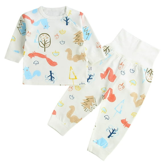 Youmylove Kids Pajamas Toddler Children Kid Baby Boys Girls Cartoon Animals Tops Blouse Long Sleeves Cute High Waist Pants Trousers Sleepwear Pajamas Outfit Set Clothes 2Pcs