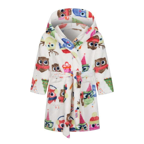 Youmylove Kids Pajamas Toddler Kids Baby Boys Girls Hooded Warm Flannel Towel Robe Cartoon Bathrobe Soft Pajamas Sleepwear