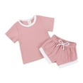 thumbnail image 1 of Youmylove Kids Pajamas Toddlers Kids Girls Boys Fashional Ribbed Solid Color Short Sleeve Top Short Pants 2Pcs Pajamas Sleepwear Outfits Set, 1 of 9