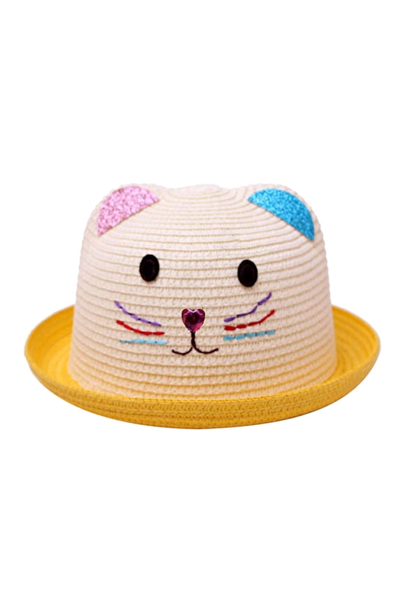 Kids Sun Hat Summer Cartoon Baby Girls Straw Hat Cap Breathable Sun Protective Child Summer Beach Sun Hats