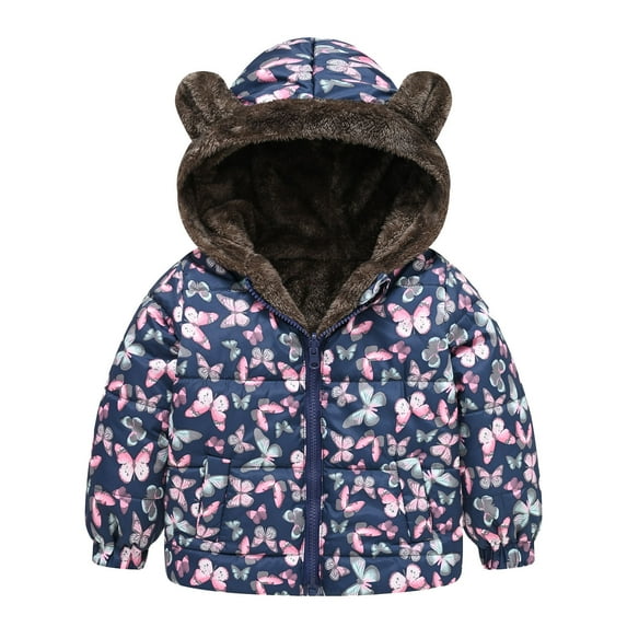 Youmylove Kids Winter Outwear Coat Baby Jacket Girls Hooded Cartoon Cute Prints Toddler Zipper Windproof Warm Thick Girls Coat Jacket