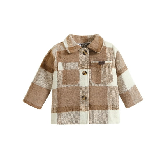 Youmylove Kids Winter Outwear Toddler Flannel Jacket Plaid Long Sleeve Lapel Button Down Shacket Baby Boys Girls Shirt Top Coat Outwear