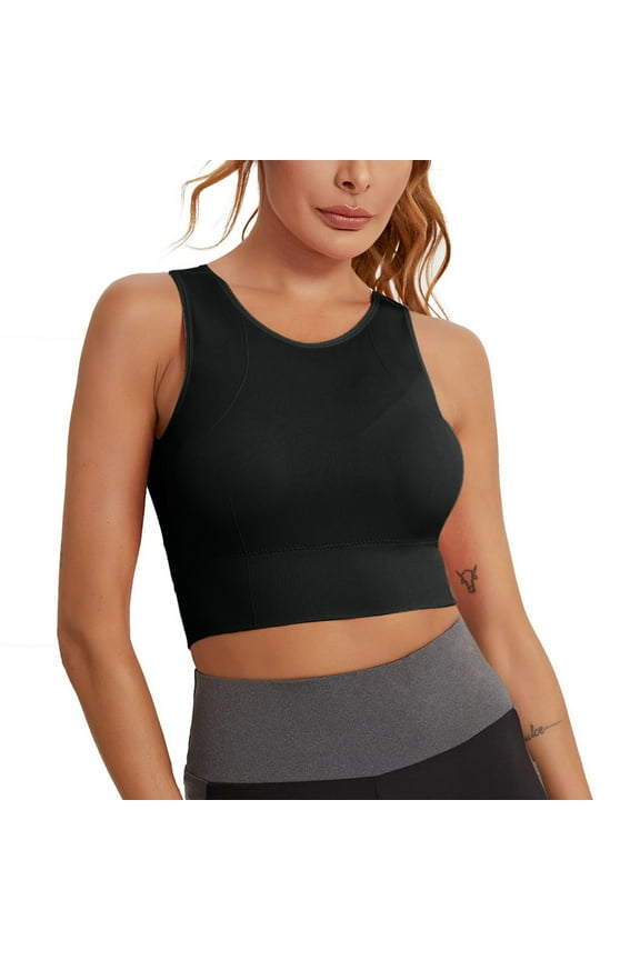 Ladies Longline Sports Bra High Impact Yoga Tops Built In Bra Crop Top Sports Bra Wireless Racerback Bra Chemise Sleepwear