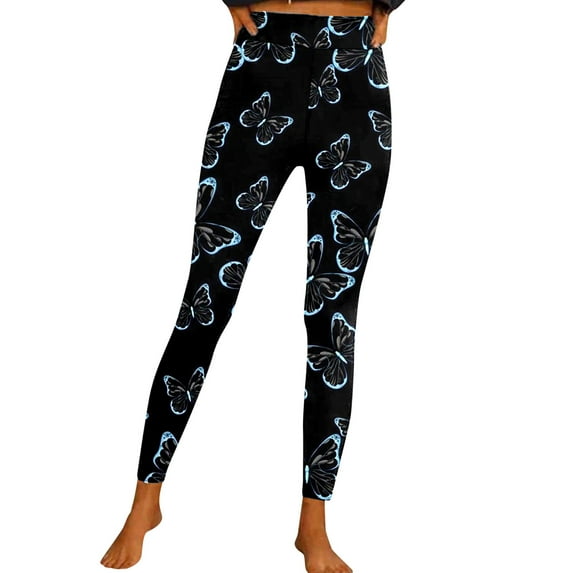 Youmylove Leggings For Women Casual Fashion Tight Sports Yoga Pants Colorful Flower Butterfly Print Leggings