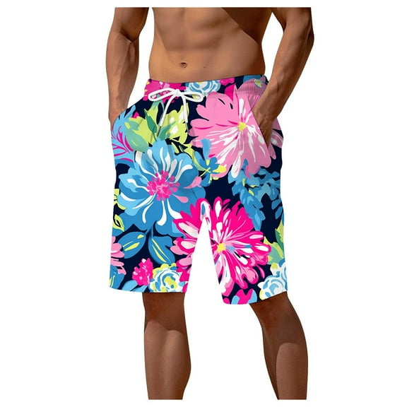 Youmylove Leisure Mens Shorts Mens Summer Hawaiian Beach Shorts Pineapple Printed Shorts Drawstring Elastic Waist Short Pants Stretch Dress Basic Shorts