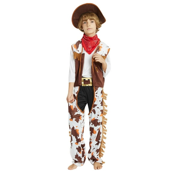 Youmylove Little Boys Cowboy Clothes Set Kids Fancy Dress Up With Bandana Vest And Hat Set For Kids Boys Stage Performance Outfits L(7-8 Years)