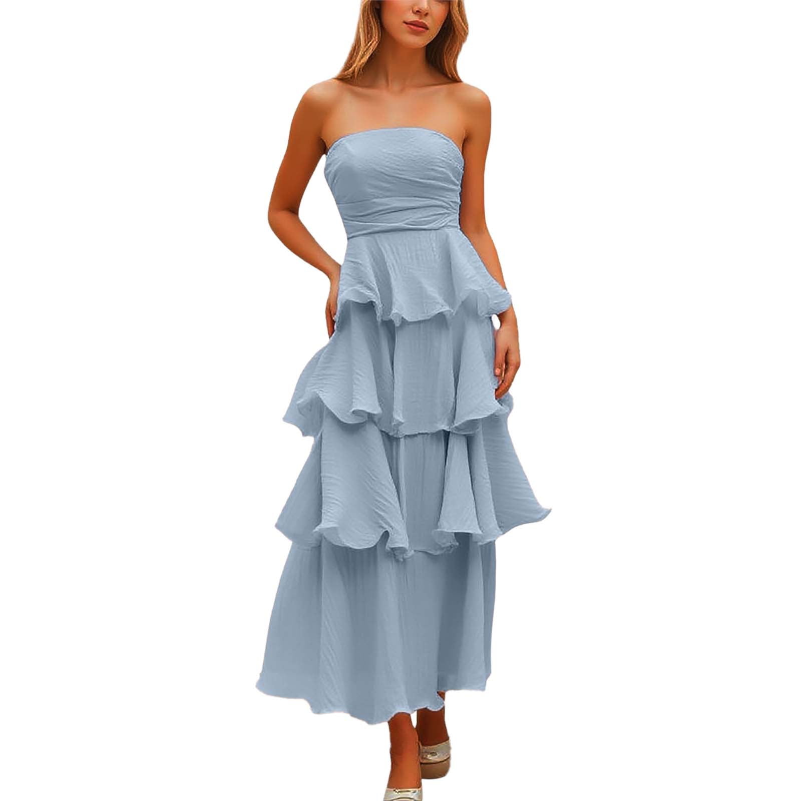Youmylove Long Dresses for Women 2025 Strapless Ruffle Tiered Maxi Dress  Summer Elegant Bodycon Backless Flowy Gown Formal Evening Dress Trendy ...
