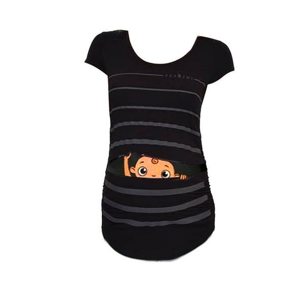 Youmylove Maternity Cute Funny Baby Printed Striped Short Sleeve T-Shirt Tee Shirts Tops Pregnant