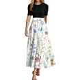 thumbnail image 1 of Youmylove Maxi Dresses for Women Long Floral Dress Summer Elegant Boho Tie Belted Patchwork Empire Waist Short Sleeve Flowy Sundress Beach Hawaiian Dress, 1 of 5
