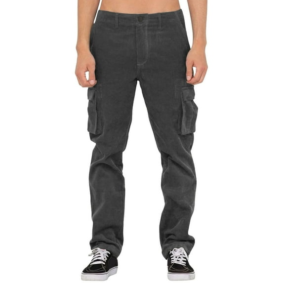 Youmylove Men Pants Casual Street Loose Four Season Corduroy High Multi Pocket Cargo Pants Pantalones