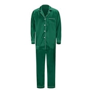 UFOUND Youmylove Men Satin Silk Button Down Pajamas PJs Sets Solid Color 2PCS Family Matching Sleepwear Loungewear Long Sleeve Silky Nightwear Green1