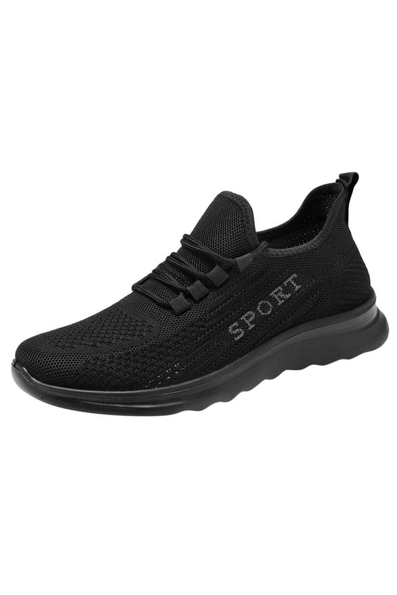 Men Sneakers Fashion Autumn Men Sports Flat Non- Lace Up Fly Woven Mesh Breathable Solid Color Simple Style Footwear