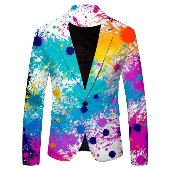 Youmylove Men's Blazer Casual Jacket For Men Color Printed Loose Fashion Trendy Suit Jacket One Button Business Suit Jacket