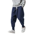 thumbnail image 1 of Youmylove Men's Drawstring Harem Pants Elastic Waist Joggers Summer Beach Pants Solid Color Casual Drop Crotch Trousers Daily Versatile Trousers, 1 of 3