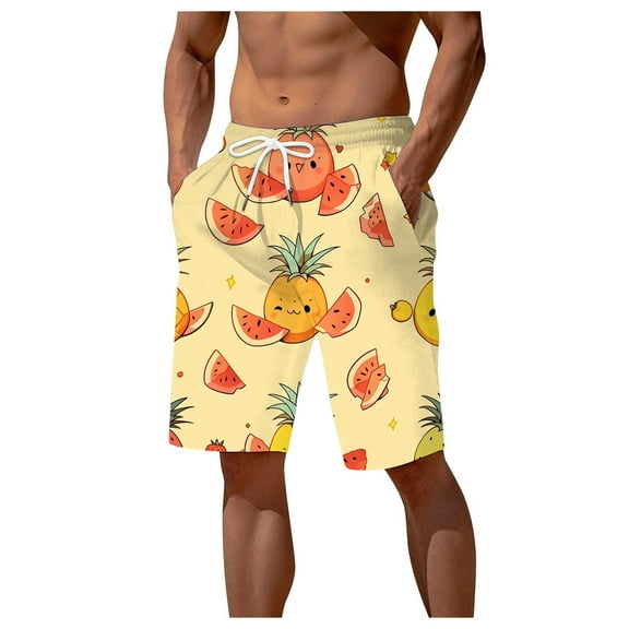 Youmylove Men's Fashion Golf Shorts Mens Summer Hawaiian Beach Shorts Pineapple Printed Shorts Drawstring Elastic Waist Short Pants Casual Beach Shorts