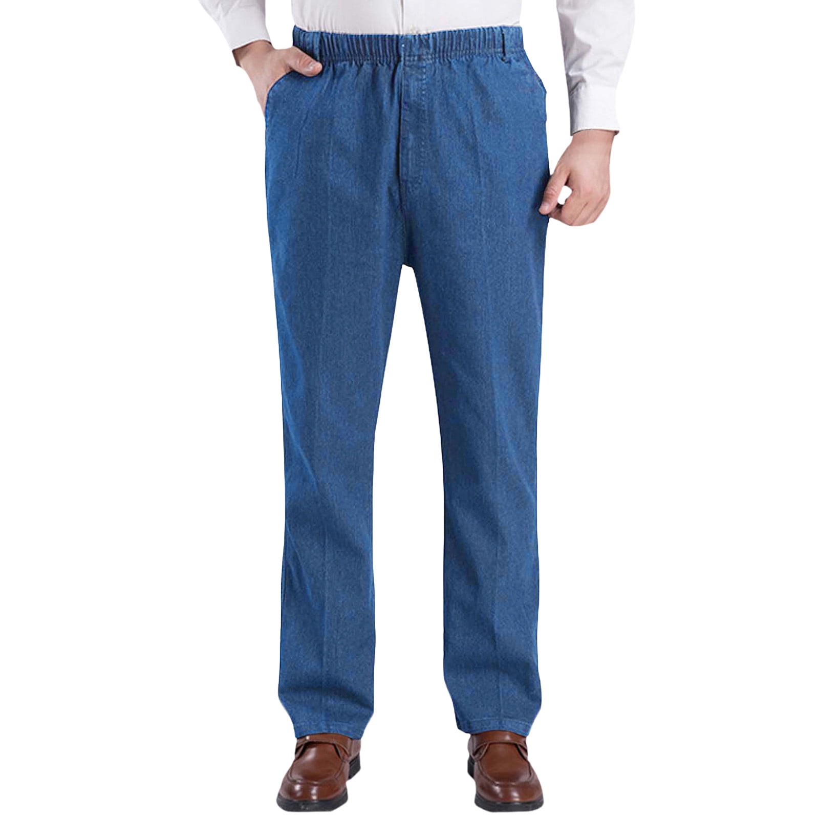 Youmylove Men's Jeans Mens Elastic Waist Denim Pants Casual Loose ...