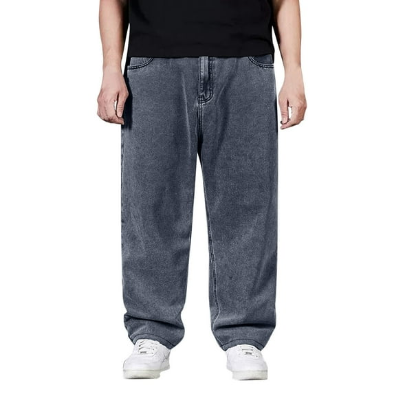 Youmylove Men's Plus Size Jeans Classic Relaxed Fit Flex Jeans Men's Work Jeans Casual Loose Fit Straight Wide Leg Denim Pants Streetwear Trousers