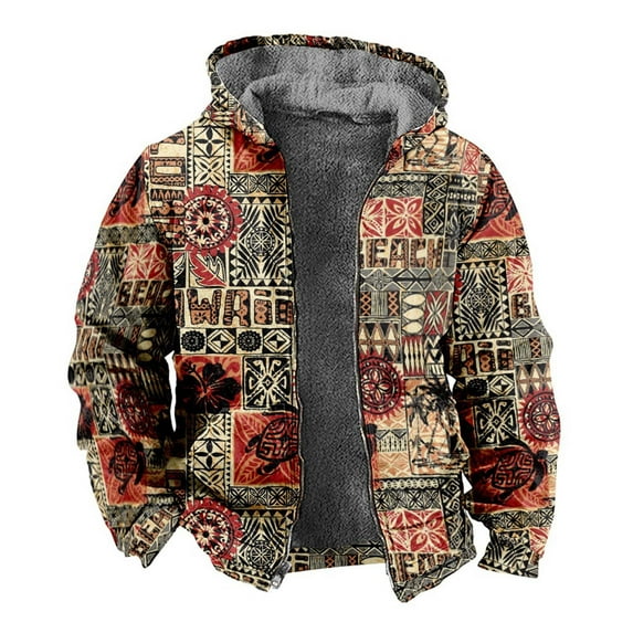 Youmylove Men's Puffer Jacket Outerwear Trendy New Printed Fashion Loose Casual Vintage Hooded Zipper Quilted Jacket Winter Outdoor Warm with Pockets