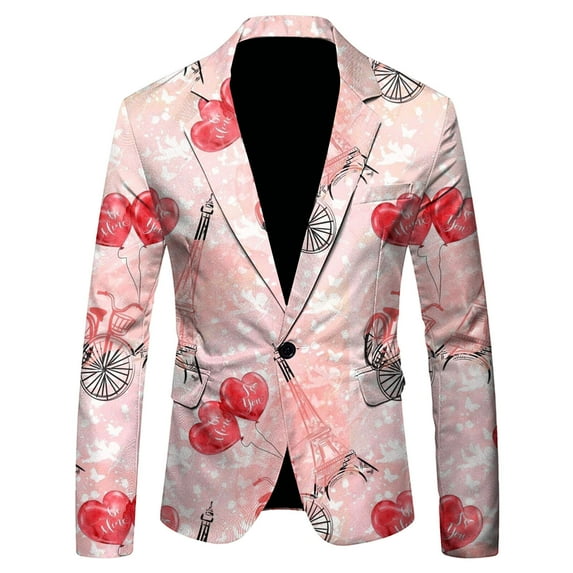 Youmylove Men's Sport Coats And Blazers Mens Valentines Day New Long Sleeve Lapel Button Trendy Chic Suit Top Sport Coat Business Daily Blazer