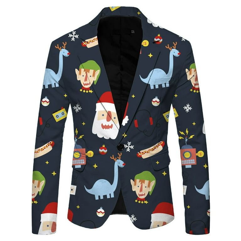 Youmylove Mens Casual Blazer Suit Jackets Christmas Funny Printed Long Sleeve Lapel Fashion Suit Coat Leisure Versatile Sport Coat Suit Blazer Walmart