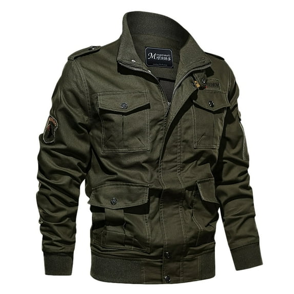 Youmylove Mens Coats Leisure Muli Pockets Plus Large Size Zipper Lapel Solid Color Jacket Leisure Coat Breathable Stand Collar Top Stylish Classic Outwear