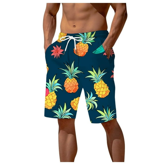 Youmylove Mens Hiking Work Short Mens Summer Hawaiian Beach Shorts Pineapple Printed Shorts Drawstring Elastic Waist Short Pants Stylish Comfy Short
