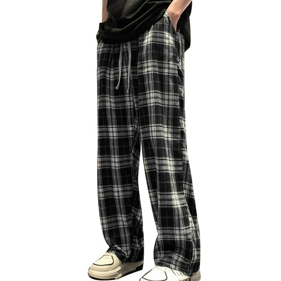 Youmylove Mens Pajama Pants Wide Leg Casual Comfy Sleepwear Home Checkered Sweatpant Fashionable Loose Leisure Plaid Pj Bottoms Stretch Casual Pant