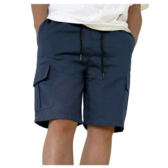 Youmylove Mens Shorts Versatile Male Cargo Pants Solid Color Pocket Tie Sports Shorts Summer Pants Classic Relaxed Fit Short