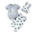 thumbnail image 1 of Youmylove My First Easter Baby Boy Girl Outfit Infant Short Sleeve Romper Bodysuit Bunny Long Pants Hat 3Pcs Easter Clothes Set 0-3 Months, 1 of 6
