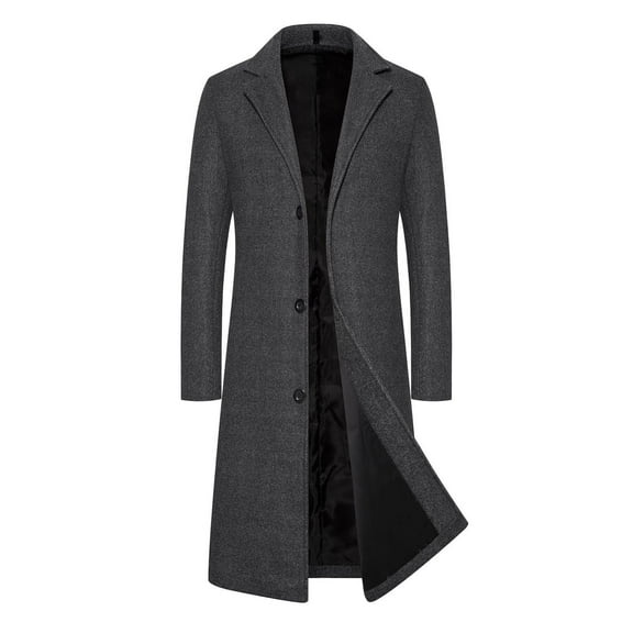 Youmylove New Mens Coats Leisure Wool Coat Long Solid Color Thick Coat Trench Coat Fall Winter Clothes