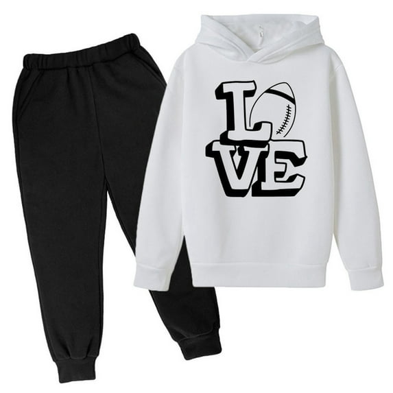 Youmylove New Sweatshirt Football Letter Printed Hoodies Pants Children Casual 2PCS Fashion Trend American Football Fans Sports Rugby Player Sports Gift Stylish Playwear