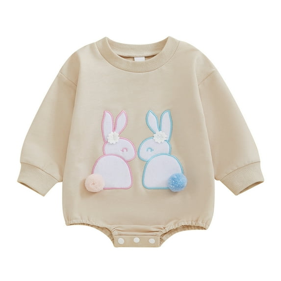 Youmylove Sweatshirt Bodysuit Boys Girls Easter Long Sleeve Cartoon Rabbit Embroider Pullover Romper Bodysuits Crawling Clothes For 9-12 Months