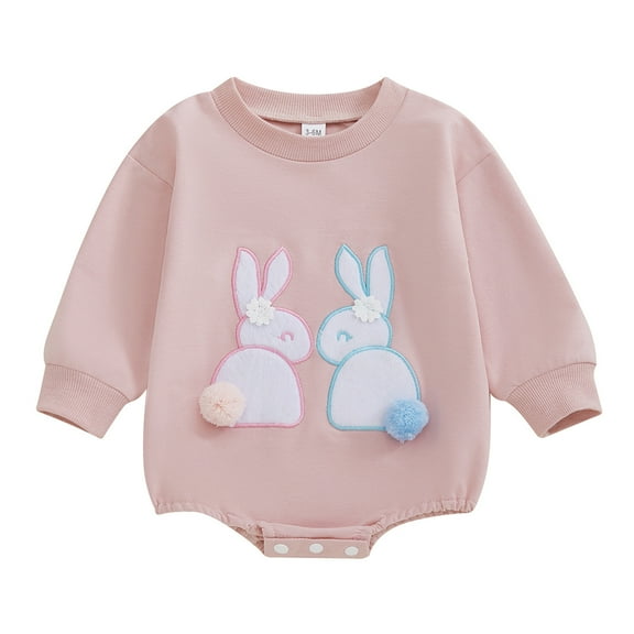 Youmylove Sweatshirt Bodysuit Boys Girls Easter Long Sleeve Cartoon Rabbit Embroider Pullover Romper Crawling Clothes Comfy Romper Jumpsuit For 9-12 Months