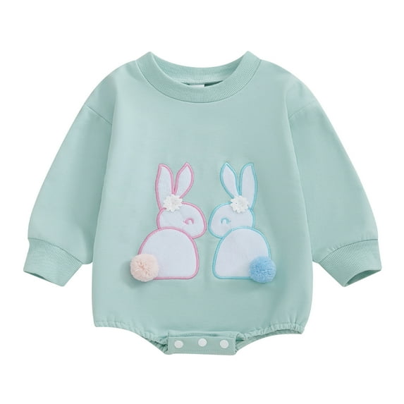 Youmylove Newborn Sweatshirt Bodysuit Infant Boys Girls Easter Long Sleeve Cartoon Rabbit Embroider Pullover Romper Crawling Clothes Girls Romper Bodysuits For 0-3 Months