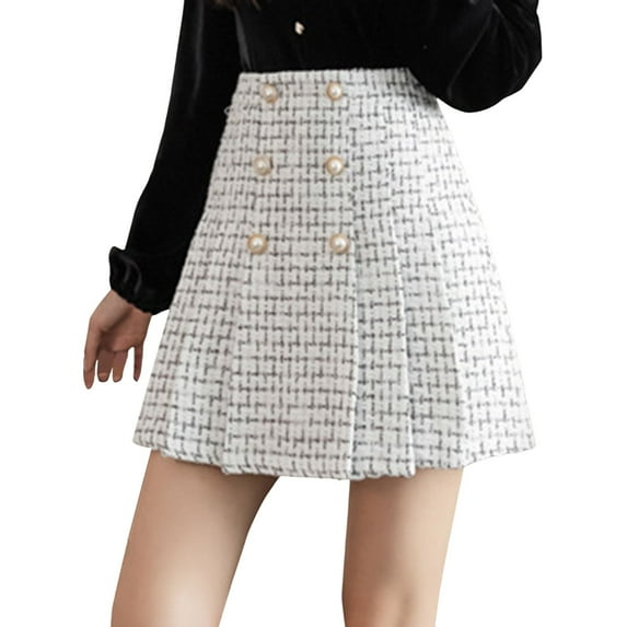 Youmylove Plaid Skirt For Women Pleated 2023 Fall Winter High Waist A-Line Wool Mini Skirt Casual Versatile Beach Trendy