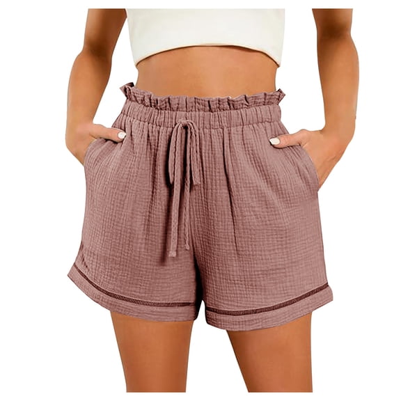 Youmylove Plus Size Women Shorts Fashion Summer Solid Color High Waist Pocket Loose Wide Leg Shorts Comfy Beach Pants Loose Fit Short Dailywear