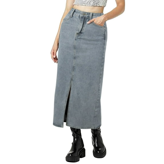 Youmylove Simple Denim Half Skirt Women High Waist Slim Skirt Summer New Vintage Straight Tube Loose A-Line Mid Length Half Skirt Versatile Beach Trendy Leisure