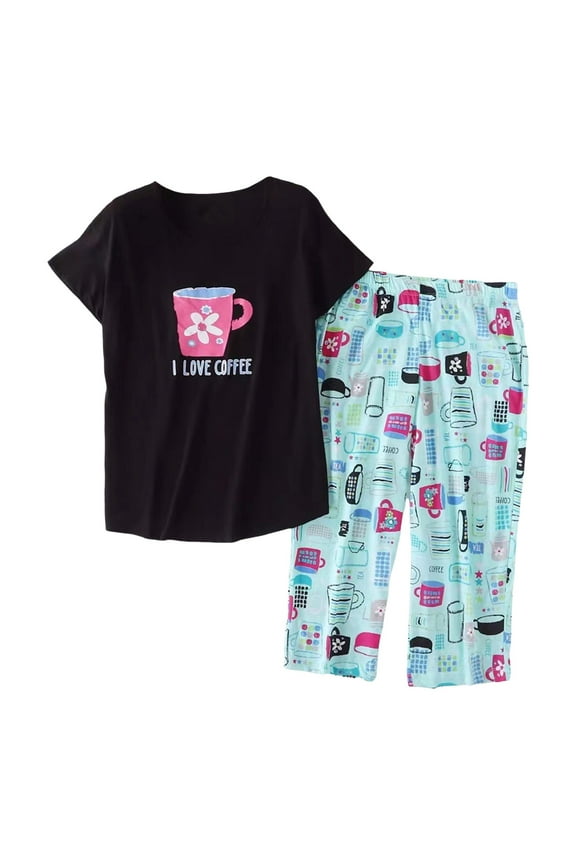 Sleepwear Daily Homewear Leisure Women Cotton Pajamas Set Short Sleeve Top Capri Pants Plus Breathable Soft Loungewear