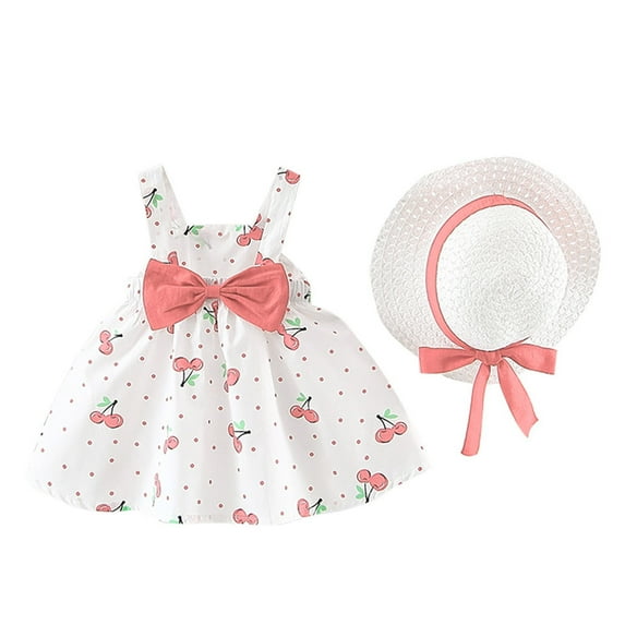Youmylove Sleeveless Princess Dresses Hat Baby Girls Outfits Dot Kids Toddler Bow Girls Outfits Set Baby Cute Clothing
